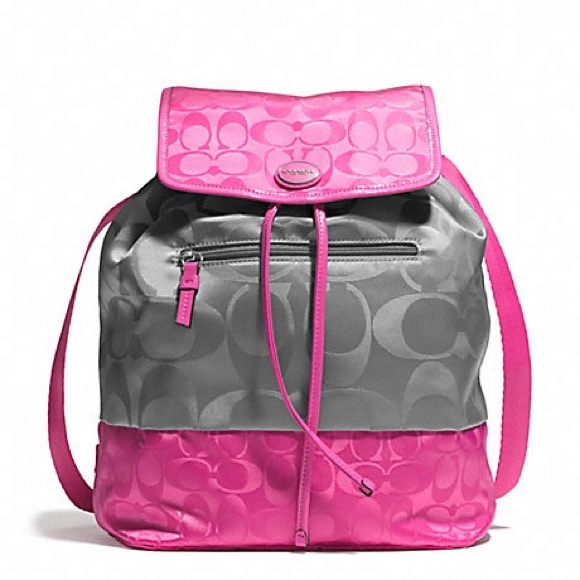Coach Pink And Grey Nylon Backpack 
